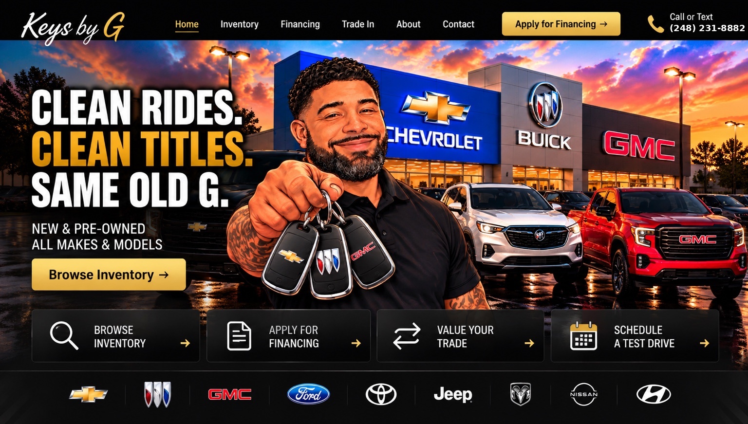 Original Keys by G dealership banner with G handing keys to the visitor